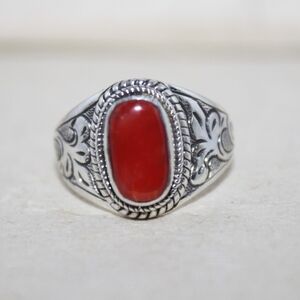 Handmade sterling silver coral ring, boho ring